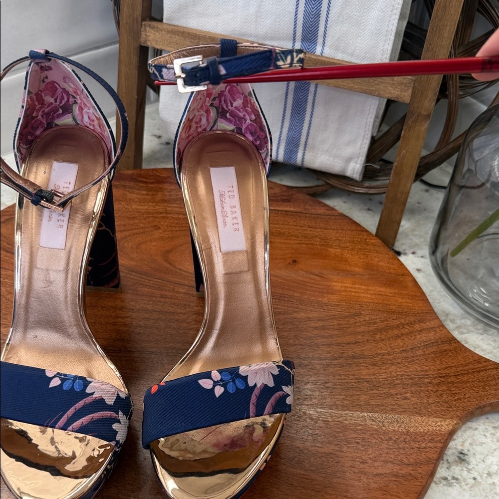 Ted Baker Junaaa Jacquard Platform Sandals in Navy Chinoiserie - Picture 2 of 12
